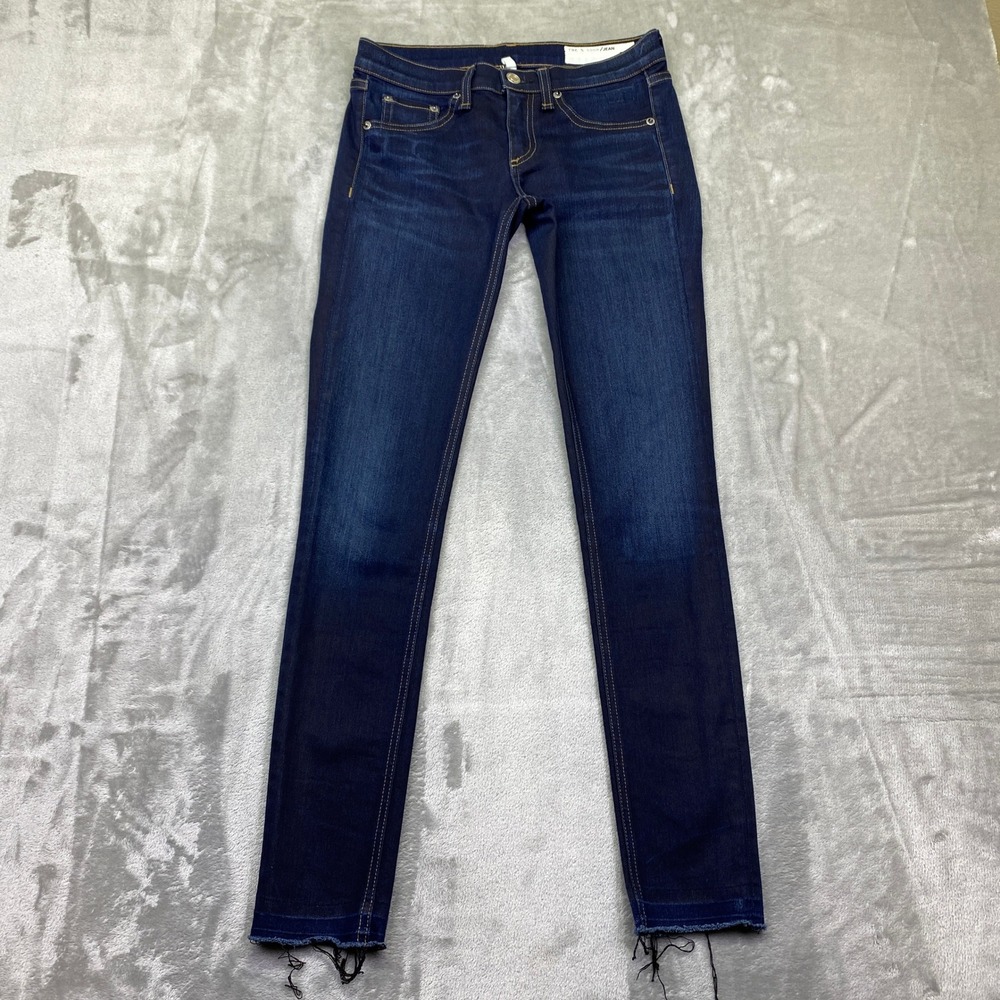 Rag Bone Jean‎ Women's Skinny Jeans Dark Wash Raw Hem Sz 26 Fits 27" Grunge